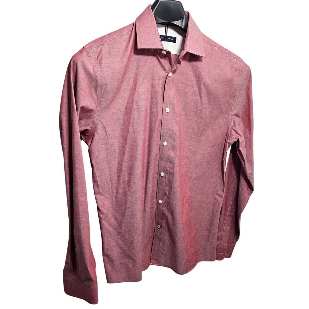 Tommy Hilfiger Men's Red Slim Fit Non Iron Long Sleeve Button Down Shirt M